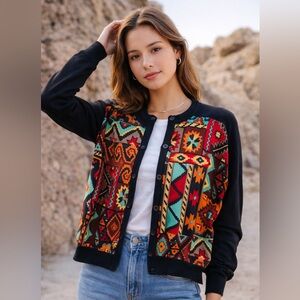 Vintage Doncaster Southwestern Aztec Front Print Lightweight Knit Cardigan Sz L?